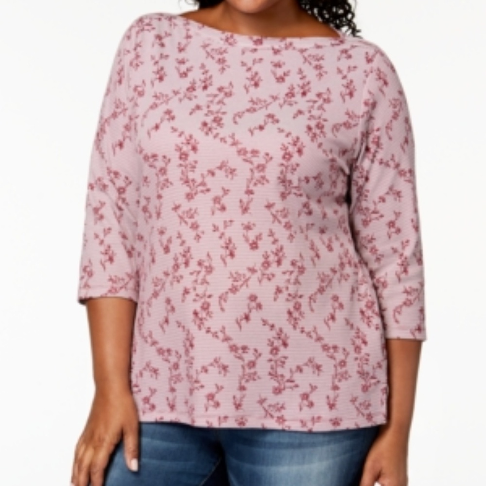 NWT Karen Scott Plus-Size boatneck 3/4 sleeve top
